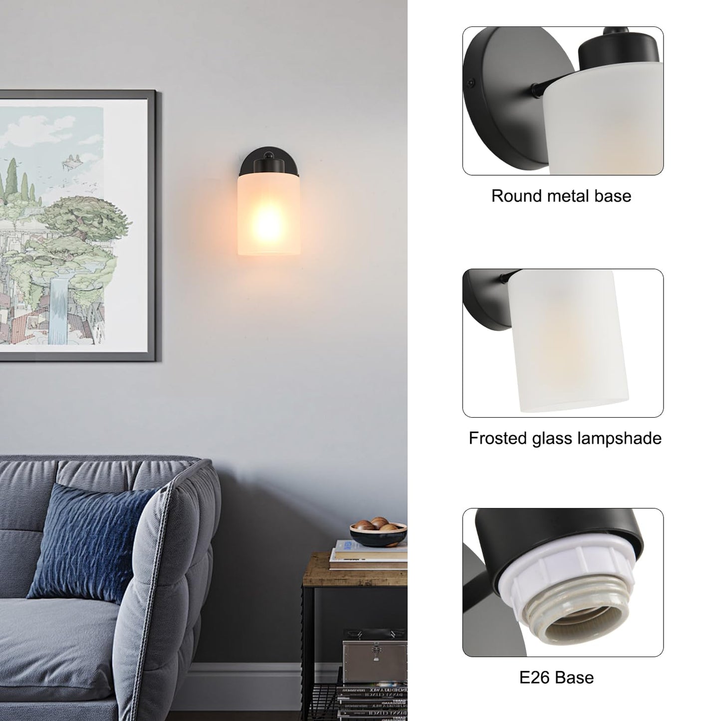 KENMI Metal Wall Sconce with Clear Glass Shade, Modern Bathroom Vanity Light, 1 Pack, Matte Black, Model W12W