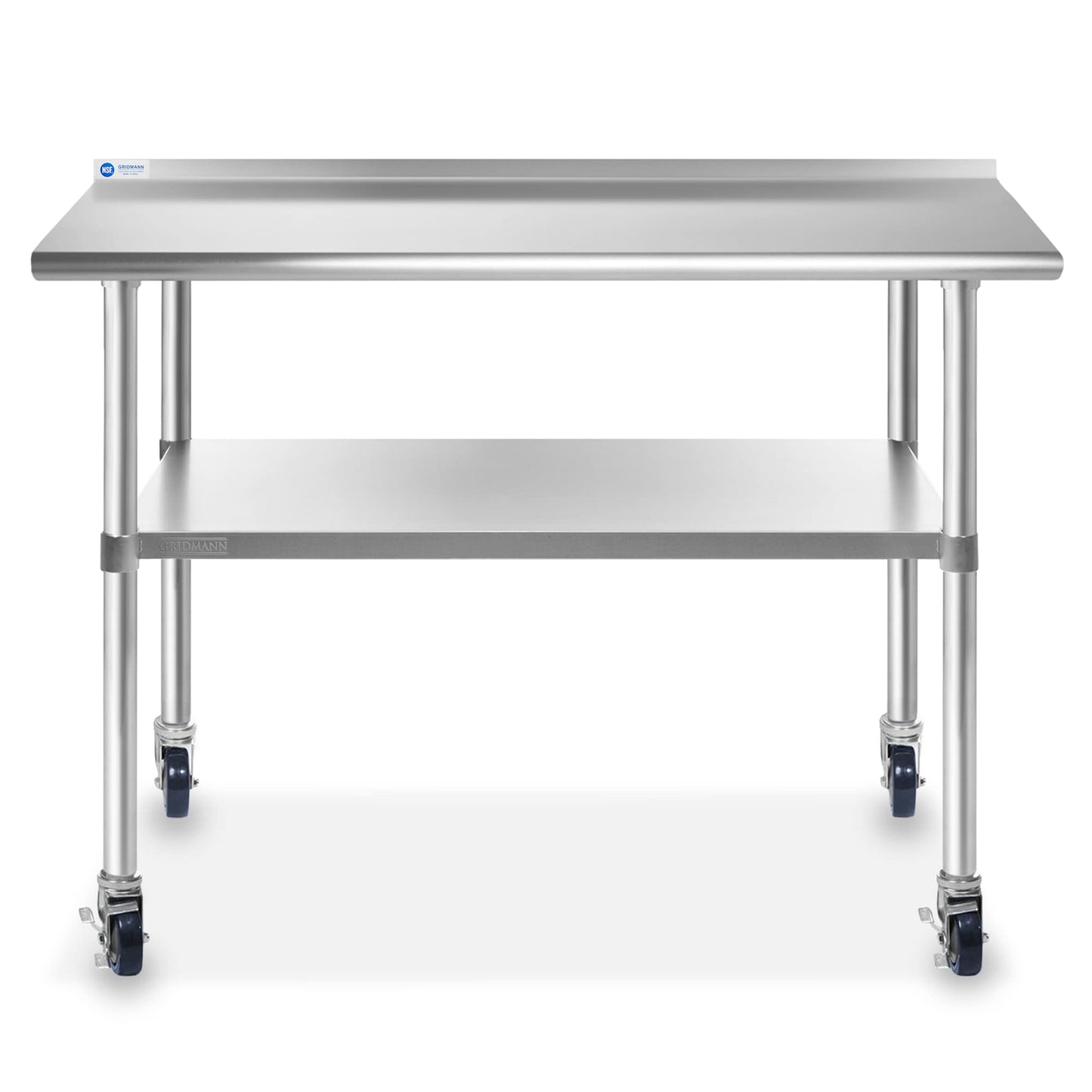 GRIDMANN Stainless Steel Table 48 in. x 24 in., NSF Commercial Kitchen Prep & Work Table w/Backsplash and Wheels