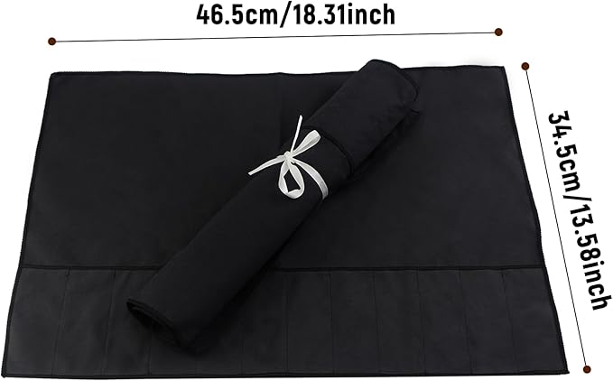 12 Pcs Black Silverware Organizer,Silver Storage Cloth Felt Flatware Organizer, Silver Protector Bags, Place Setting Roll with Stylish White Ribbon for All Kitchen Cutlery Utensil