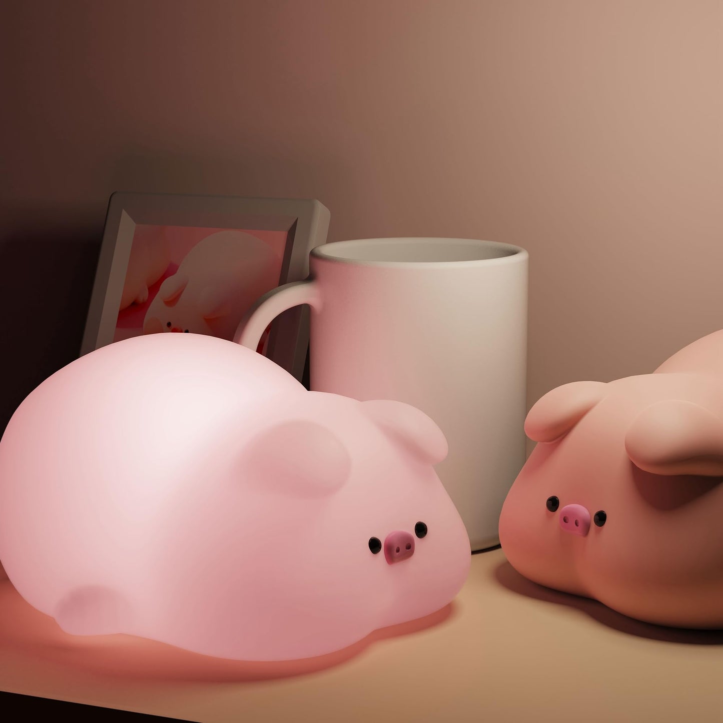Cute Pig Lamp, Fun Lying Flat Pig Night Light, LED Squishy Animal Novelty Lamp, Light up Duck for Kids Great Gift, 3 Level Dimma