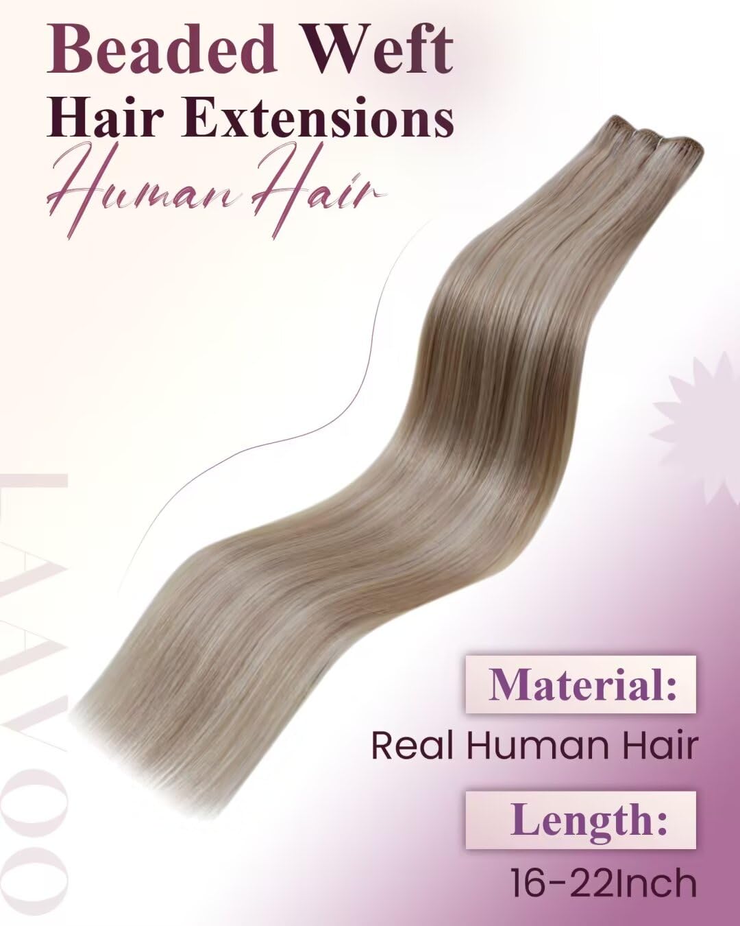 LaaVoo Hair Beaded Weft Hair Extensions Real Human Hair Beaded Weft Hair Extensions Human Hair Blonde Highlighted 20inch 50g