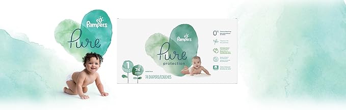 Pampers Diapers Newborn/Size 1 (8-14 lb), Pure Protection Disposable Baby Diapers, Hypoallergenic and Unscented Protection, Super Pack (Old Version), Size 1, 74 Count