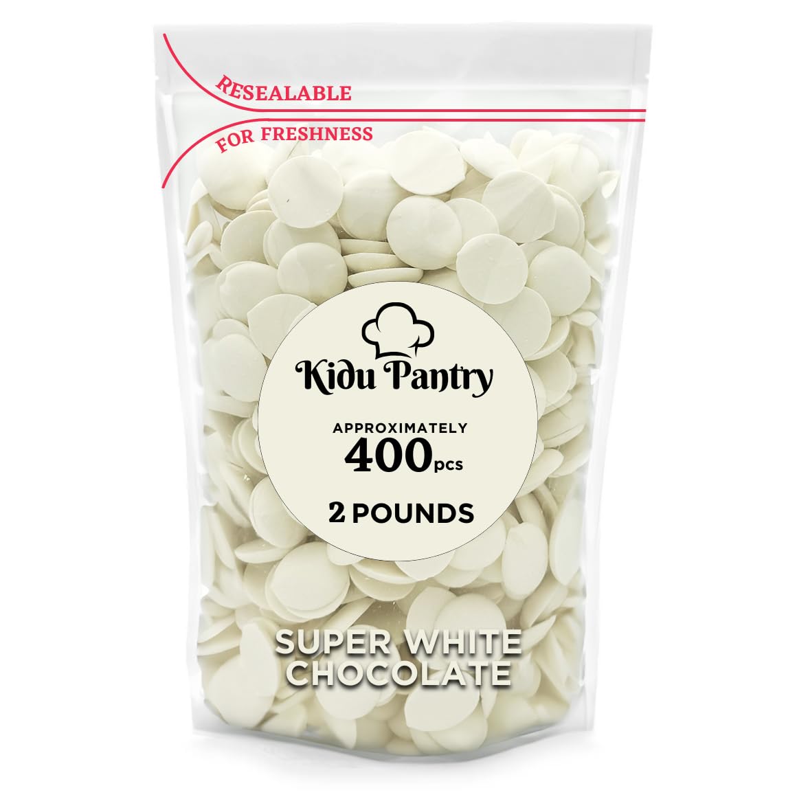 Kidu Pantry Super White Melting Chocolate Wafers 2 Pound Bulk In Resealable Bag - Valentines Day Chocolate