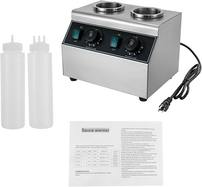 Electric Sauce Bottle Warmer 0.72x2Qt Commercial Electric Sauce Warmer 400W Hot Chocolate Warmer 86-176°F Sauce Warmer Dispenser Double Bottles Cheese Warmer for Home Restaurant