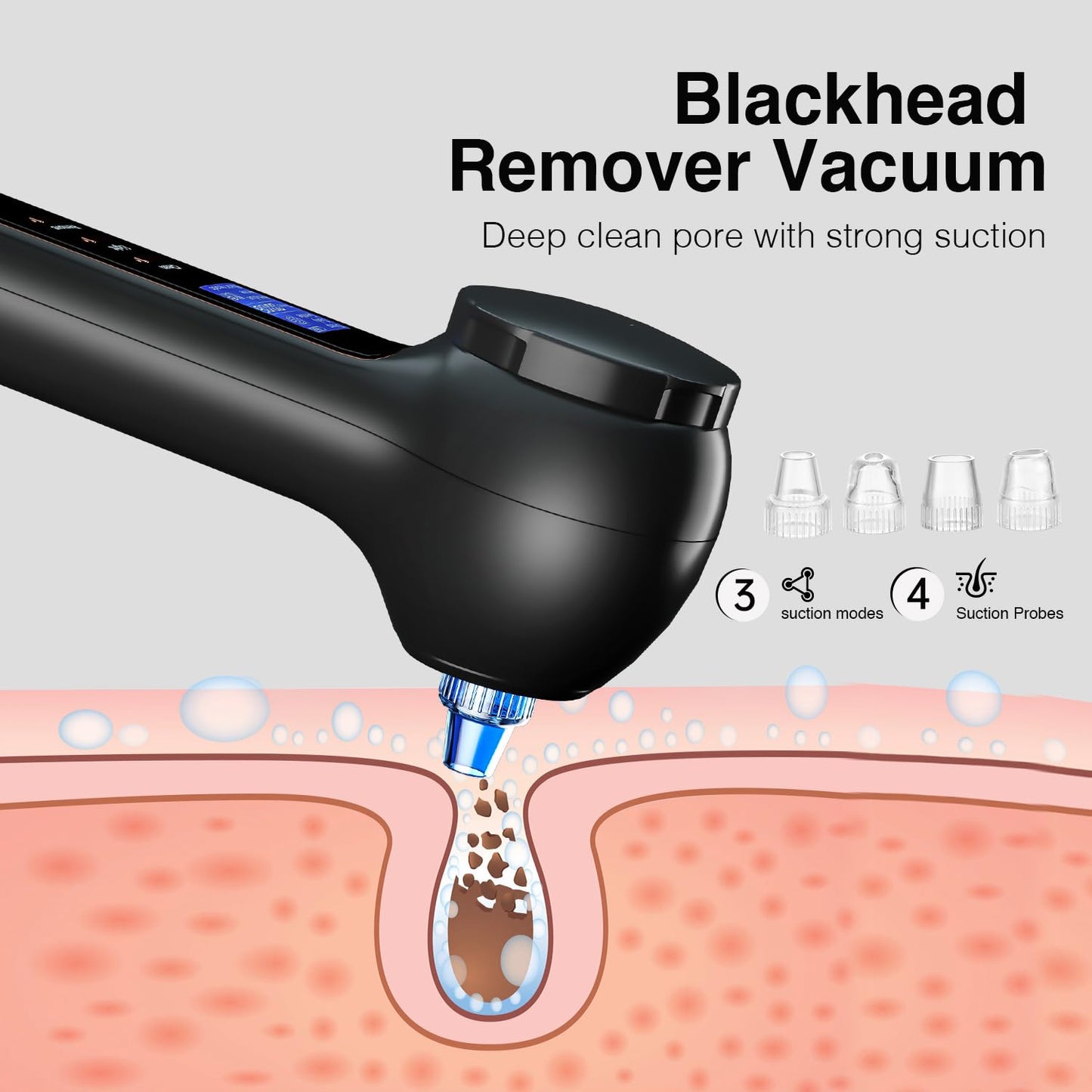 UMICKOO Face Scrubber Exfoliator with LCD Screen,Rechargeable Facial Cleansing Brush IPX7 Waterproof 3 in 1 Blackhead Remover Va