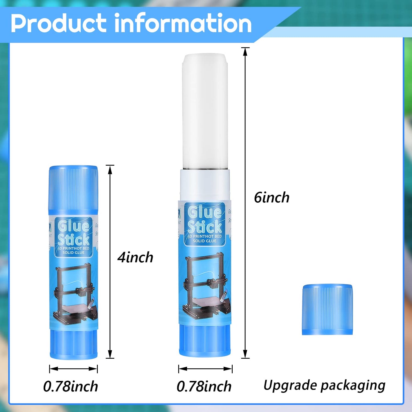 Outus 6 Pack 3D Printer Glue Sticks for Hot Bed PVP 3D Printer Adhesive Solid Glue Sticks for PLA/ABS/PETG/PC/PA/TPU Hot Bed Removing Printing Models