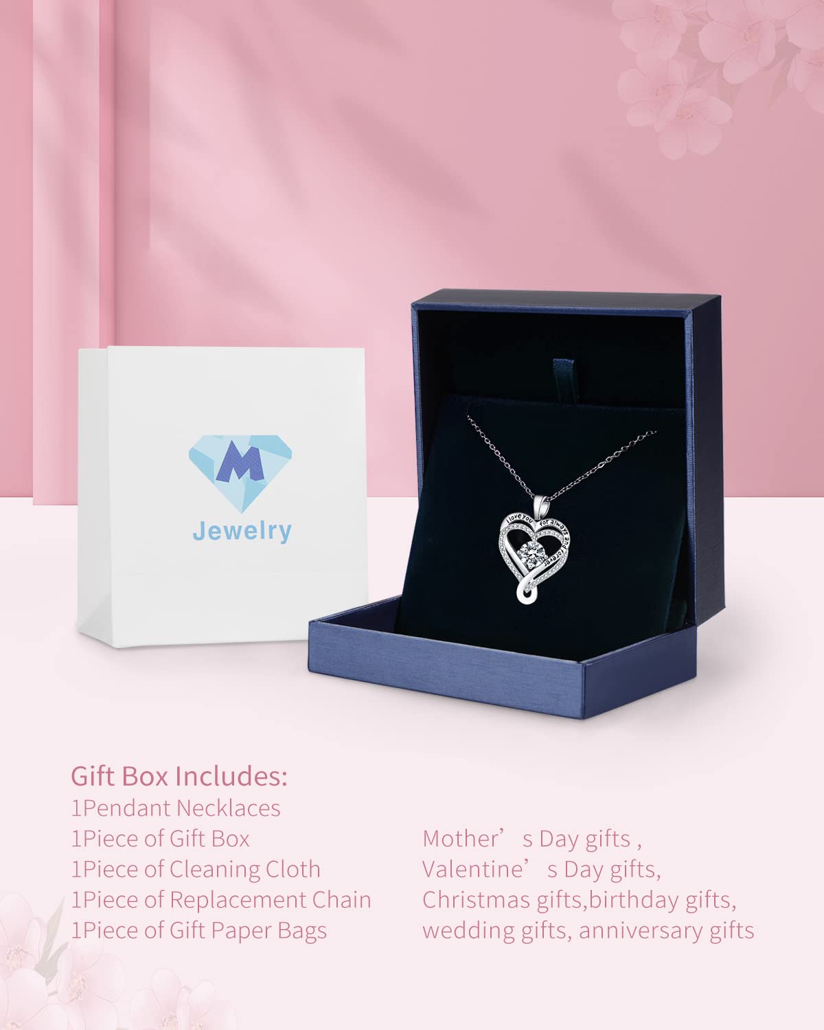 Mkhhy Diamond Birthstone Infinity Heart Necklace for Women Anniversary for Her Wife Birthday Gift Ideas I love you Jewelry for W
