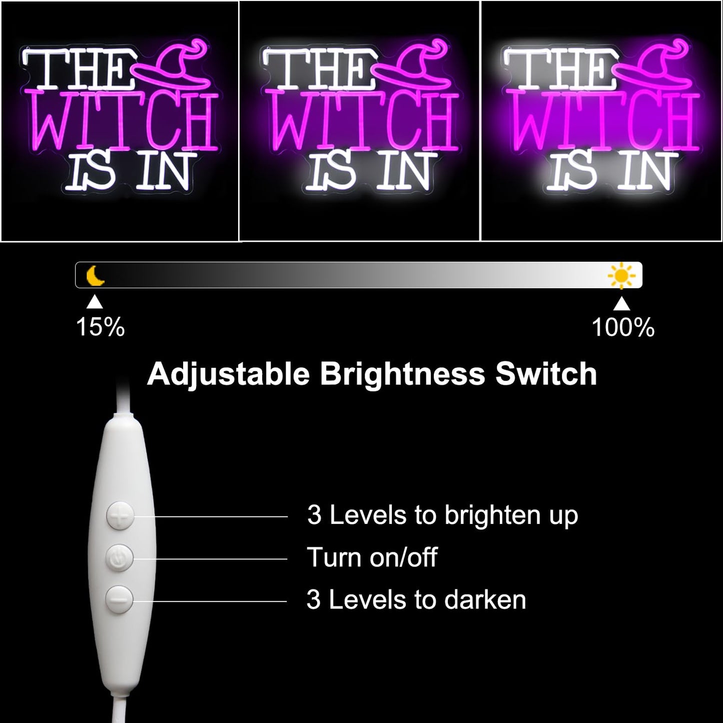 Kullneon Witch Hat Neon Light - Dimmable LED Sign for Halloween Decor - Purple/White - Model YL-Witch In