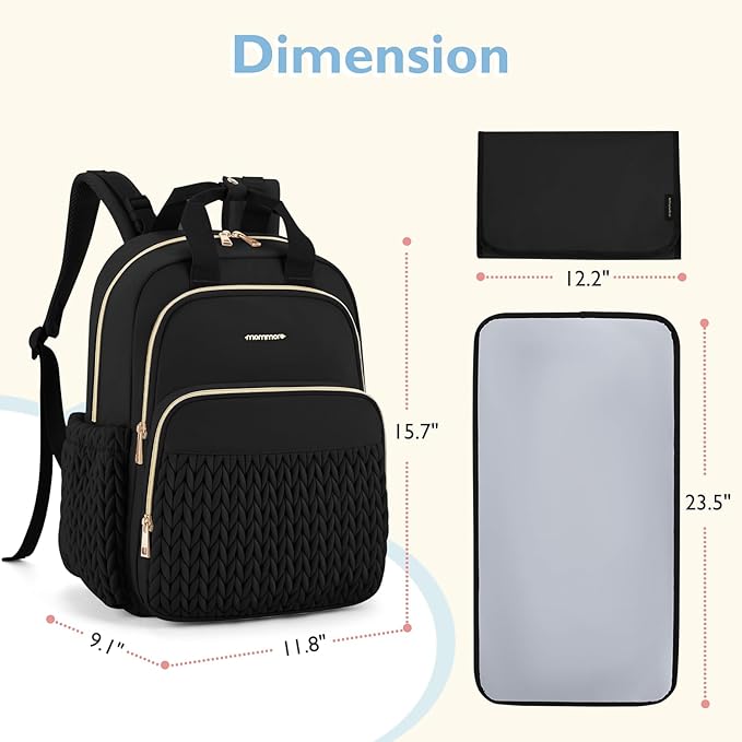 mommore Diaper Bag Small Diaper Backpack Stylish Baby Travel Backpacks with Insulated Pockets, Changing Pad, Stroller Straps