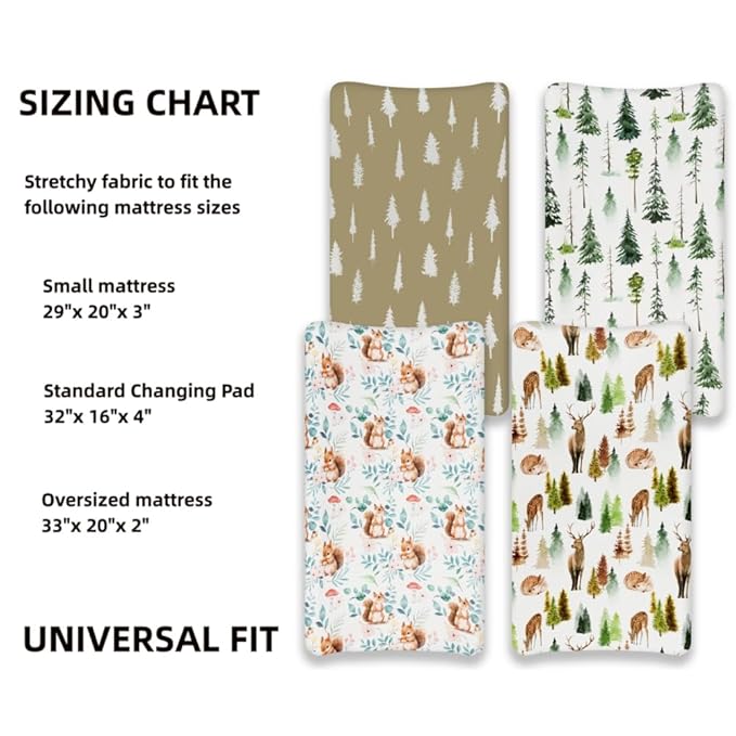 4 Pack Changing Pad Covers Woodland Forest Animals Wood Neutral Unisex Fitted Baby Changing Pad Cover Set for Baby Boys or Girls (Cartoon Fox)