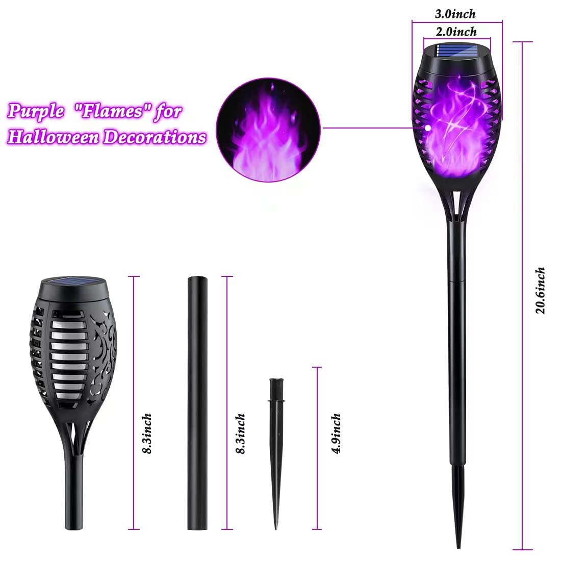 KYEKIO Solar Torch Lights, 12Pack Purple Flickering Flame Outdoor Decorations, Waterproof Garden Lighting