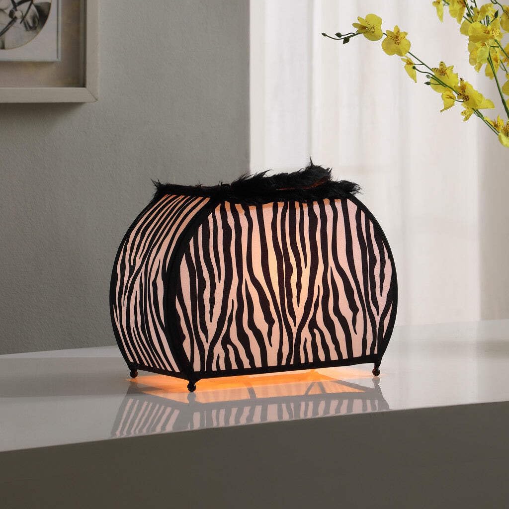 HomeRoots Table Lamp - Black & White Funky Zebra Pattern, Model 524254, 11.75 x 5 x 12 in.