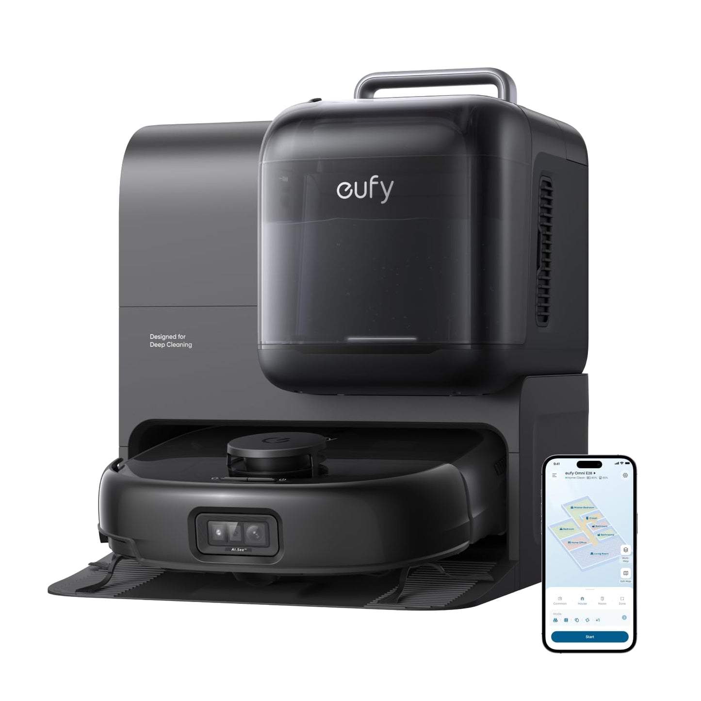 eufy Robot Vacuum E28, Portable Deep Cleaner for Carpet, HydroJet System with Roller Mop, All-in-One Robot Vacuum and Mop Combo,