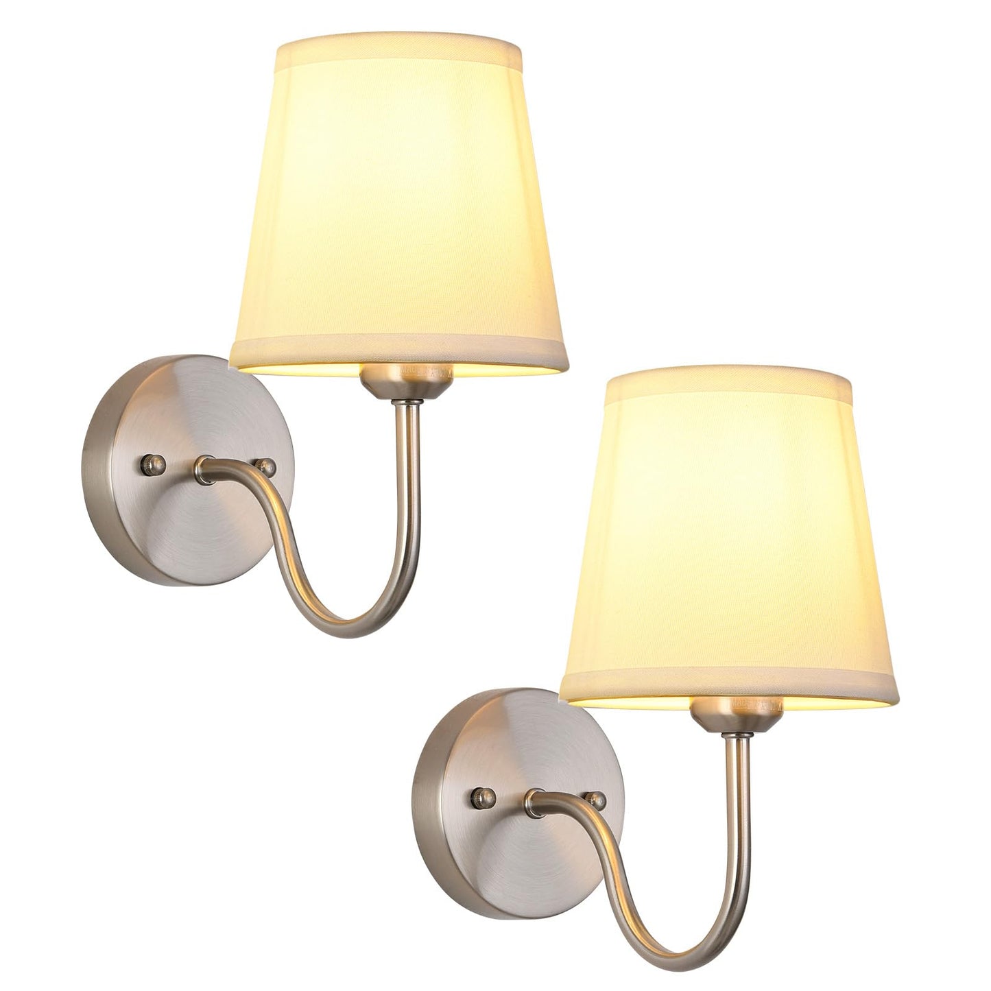 Smeike Wall Sconce Set Of 2 Brushed Nickel Bathroom Vanity Sconces Wall Lighting Indoor Wall Lights With Light Beige Fabric Shades Wall Mounted Lamps For Bedroom Living Room Hallway