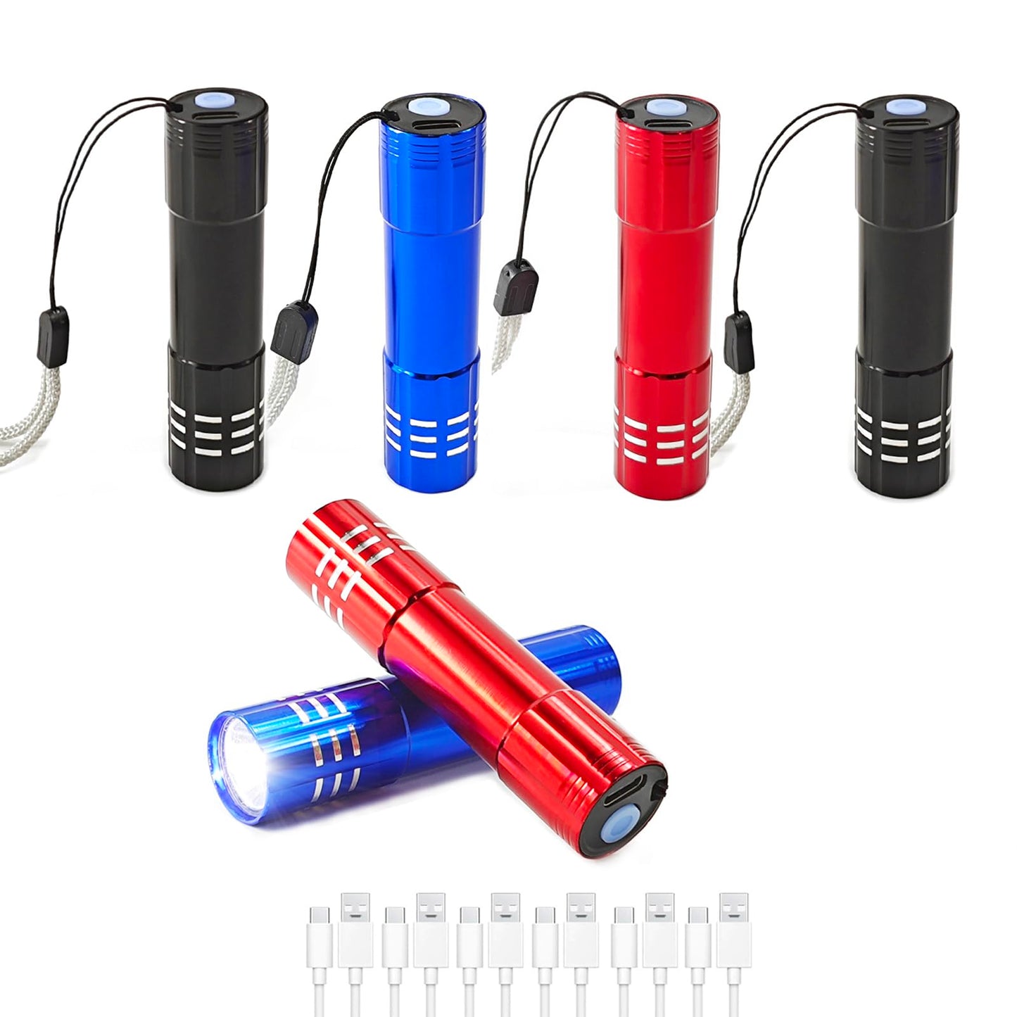 Hilngav 6 Pack LED Aluminum Small Mini USB C Rechargeable Flashlights, Handheld Small Flashlight Bulk, Portable Camping Bright H
