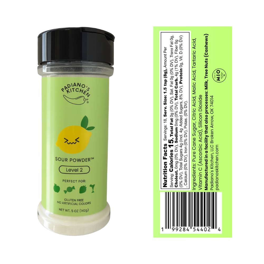 Sour Powder | Levels of Sour Made in USA Gluten-Free & Dye Free Ideal for Fruits Drinks Lemonade & Candy (Level 2)