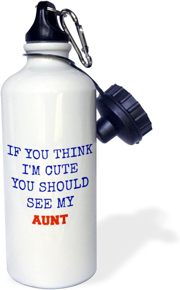 3dRose If You Think I'm Cute You Should See My Aunt Blue and Red Lettering Sports Water Bottle, 21Oz, Multicolored