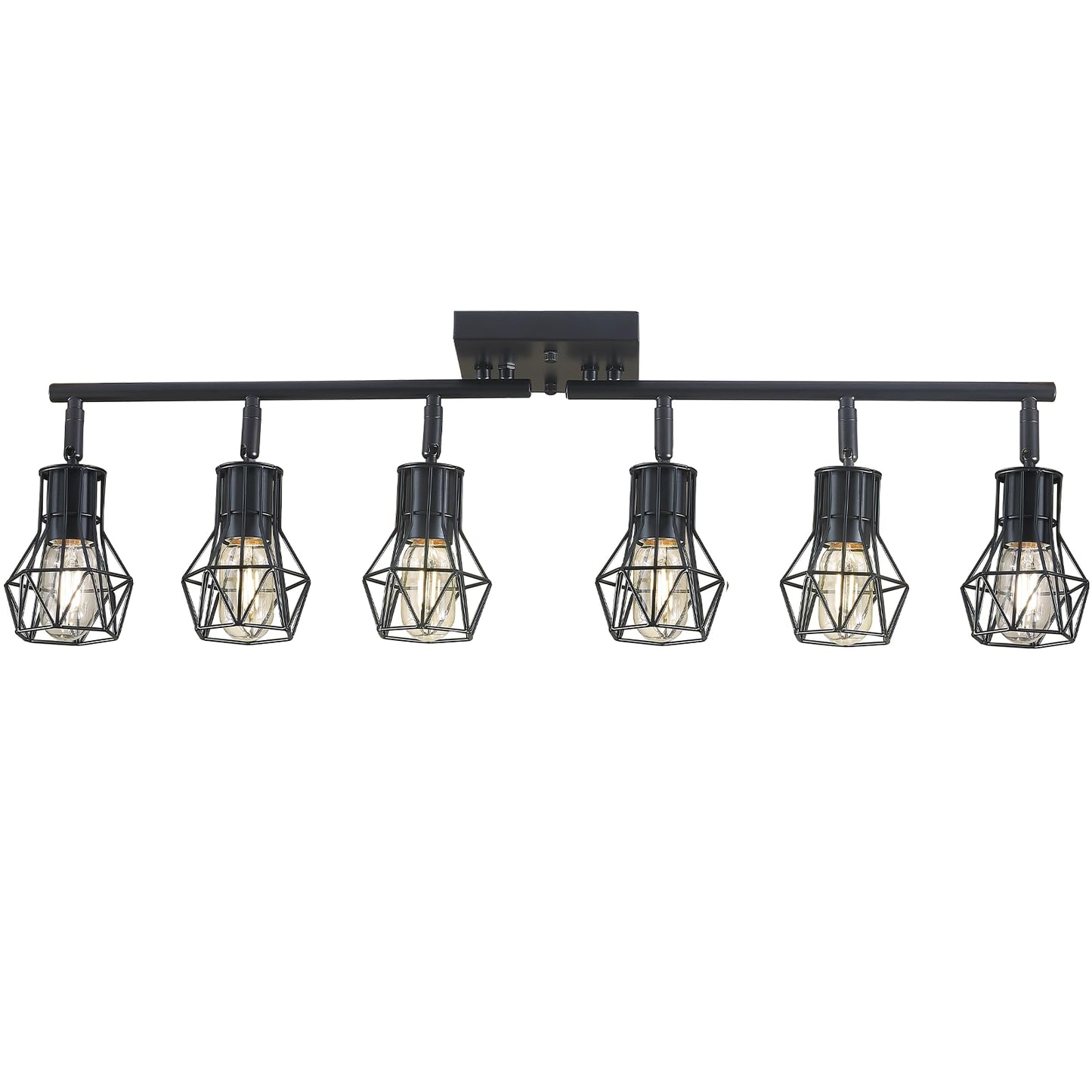 Banganma Black Track Lighting Fixtures Ceiling 6-Light Farmhouse Track Lighting With Metal Cage Design - Kitchen Lights Ceiling Mount For Kitchen Living Room Dining Room (E26 Base)