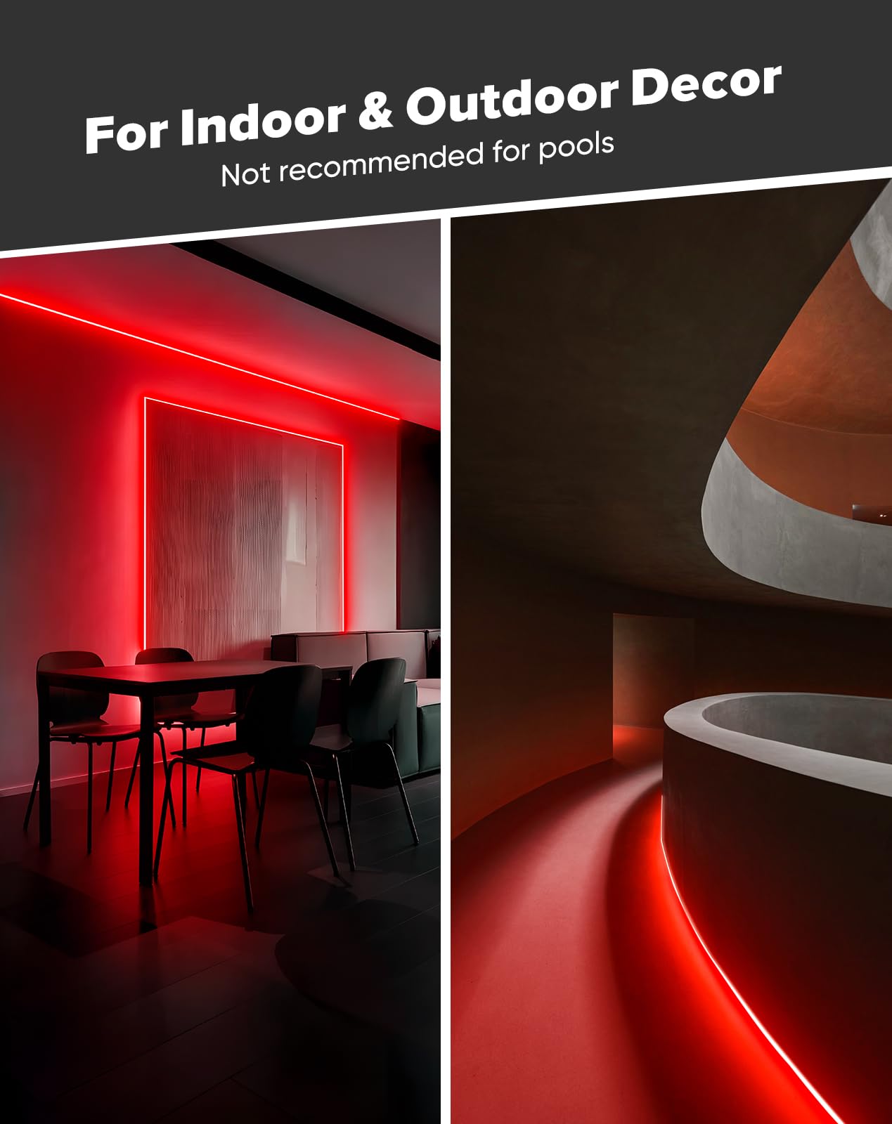 Shine Decor Cob Led Rope Light Ac 120V 800Lm Ultra Bright Ip65 Waterproof Cold-Resistant Etl Neon Strip No Driver Tape Lighting For Home Commercial 10X4.5Mm Red 16.4Ft