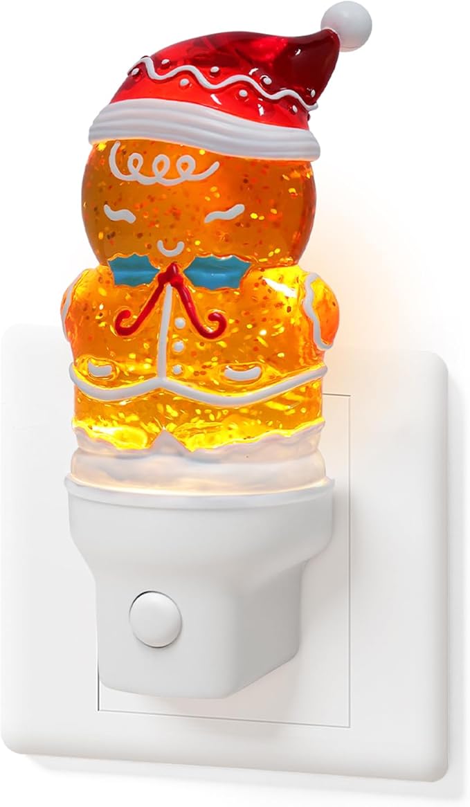 Christmas Night Light Plug into Wall Swirling Glitter USB Portable Christmas Decorative Night Light Decoration for Kids Adults Bedroom Kitchen Living Room Holiday Decor (Gingerbread)