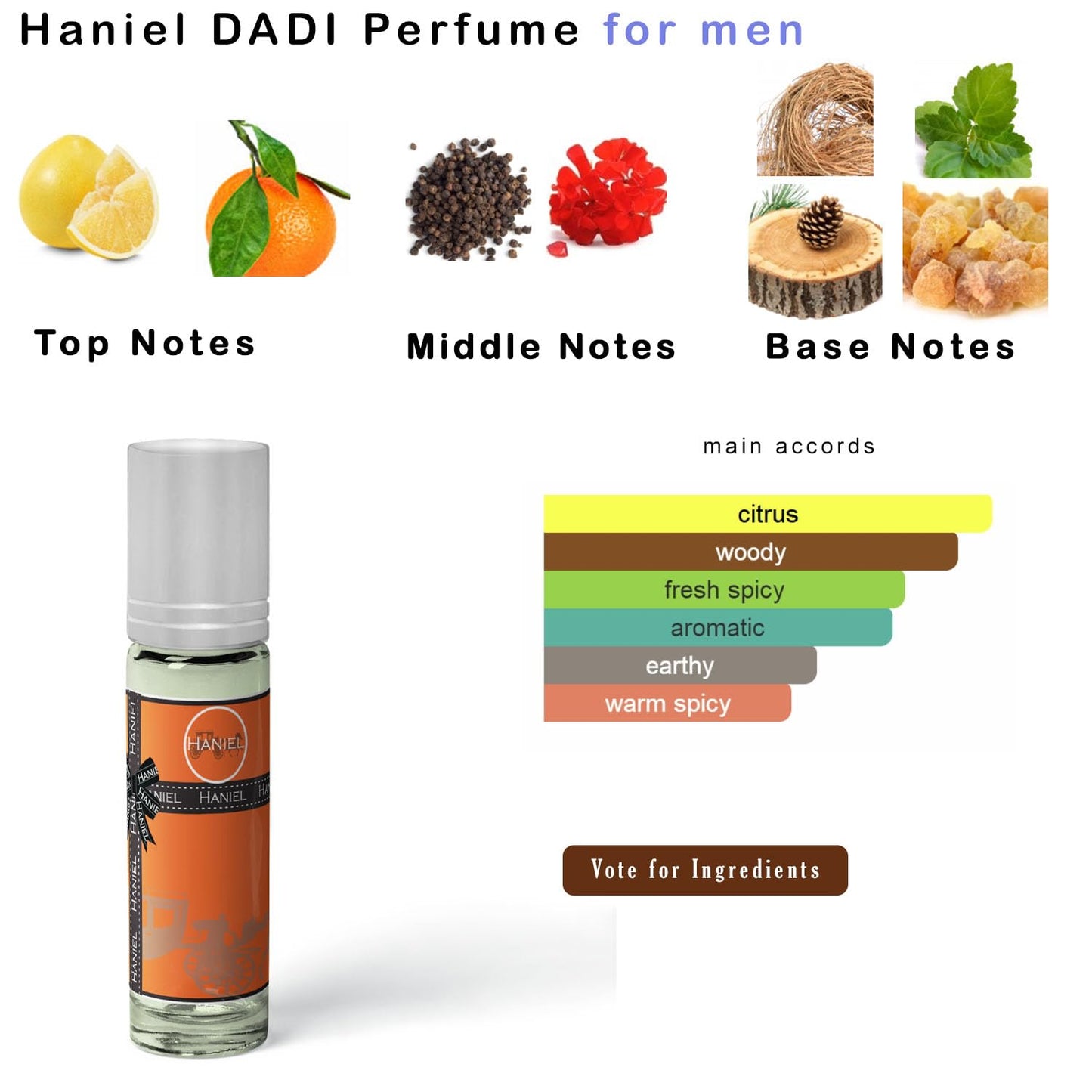 Haniel Men's Cologne: Spicy Wooded Elegance - Long-Lasting, Portable, and Charismatic - Orange, Grapefruit, Pepper, Geranium, Pa