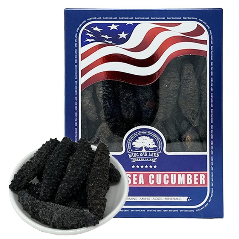 DABC OAK LAND Wild Caught Sun Dried Atlantic Black Sea Cucumber, 30-40pcs, Large 8oz Box, All Natural Nutritious海参