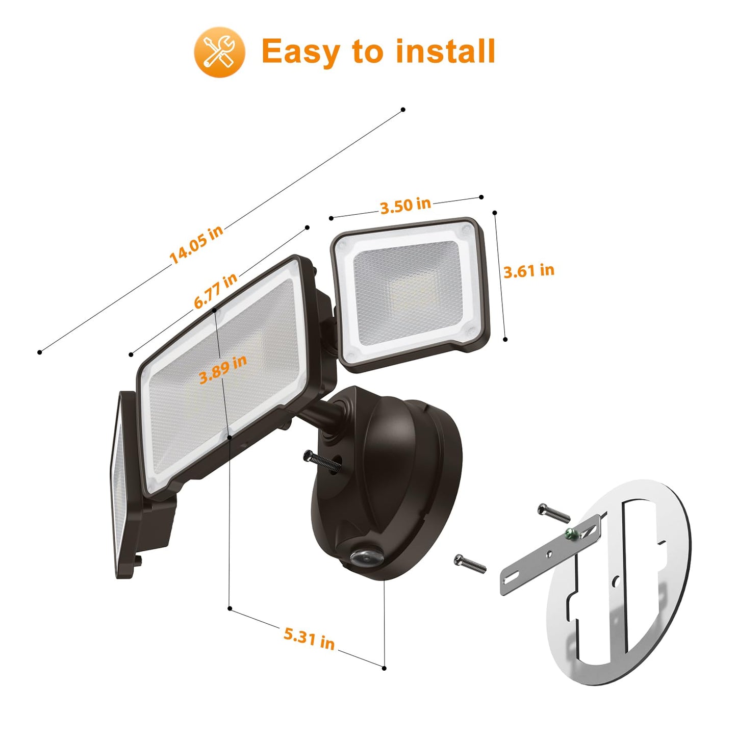Lepower 3500Lm Dusk To Dawn Led Security Light, 35W, 3 Heads, Ip65 Waterproof, Black, Model Yy02B-Bl