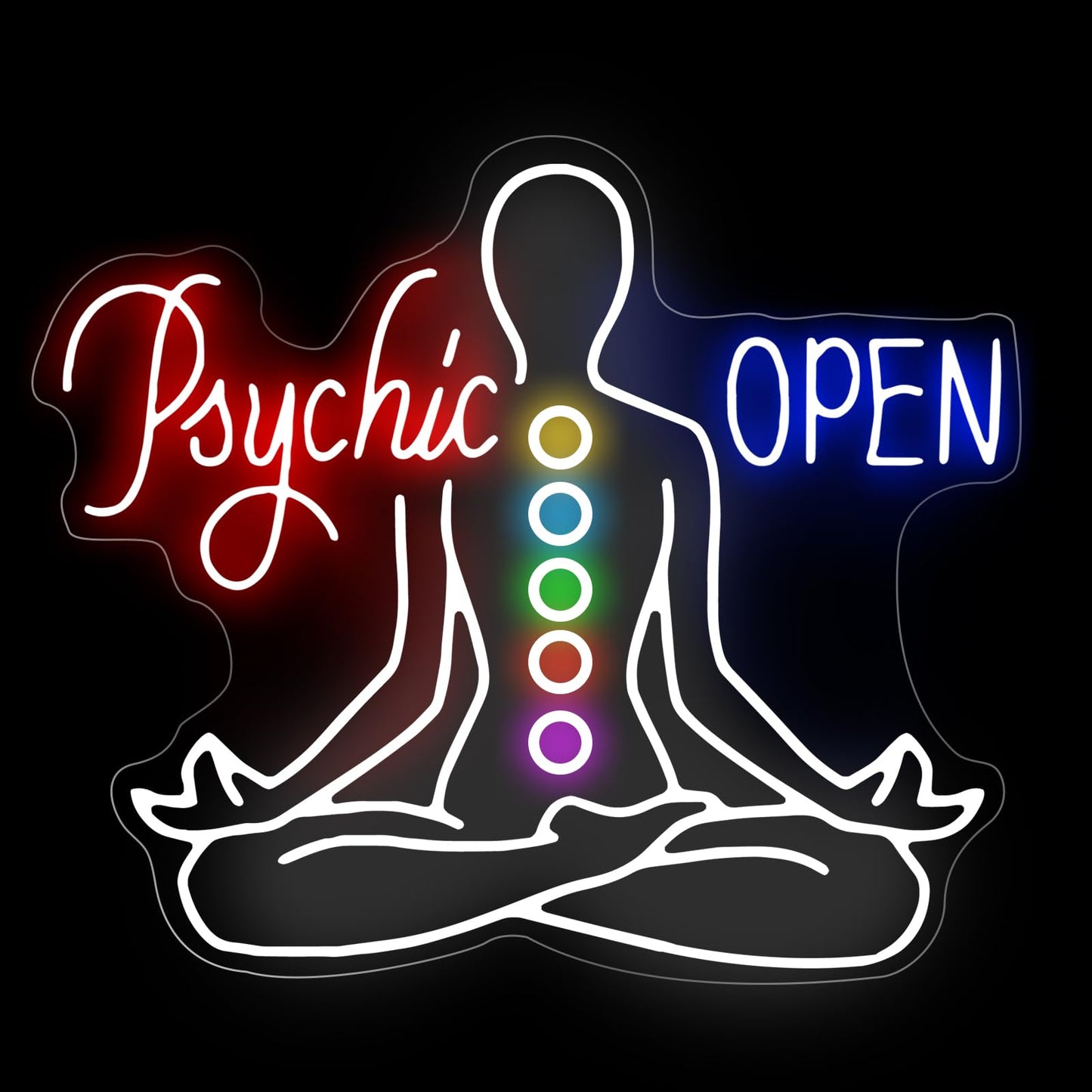 Psychic Open Neon Sign Charka Neon Light Yoga Led Sign Exercise Room Wall Decor Buddha Lotus Pilates Studio Art Meditation Room Wall Art Yoga Lover Gift Psychic Chakras Healing Exercise 20*X17.3
