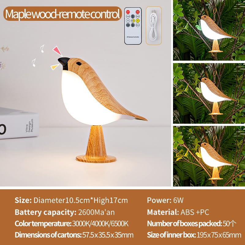 THOEWONG Remote Controlled Bird Desk Lamp, Rechargeable, 3 Color Temperatures, Touch Sensor, Yellow, Model: bird06