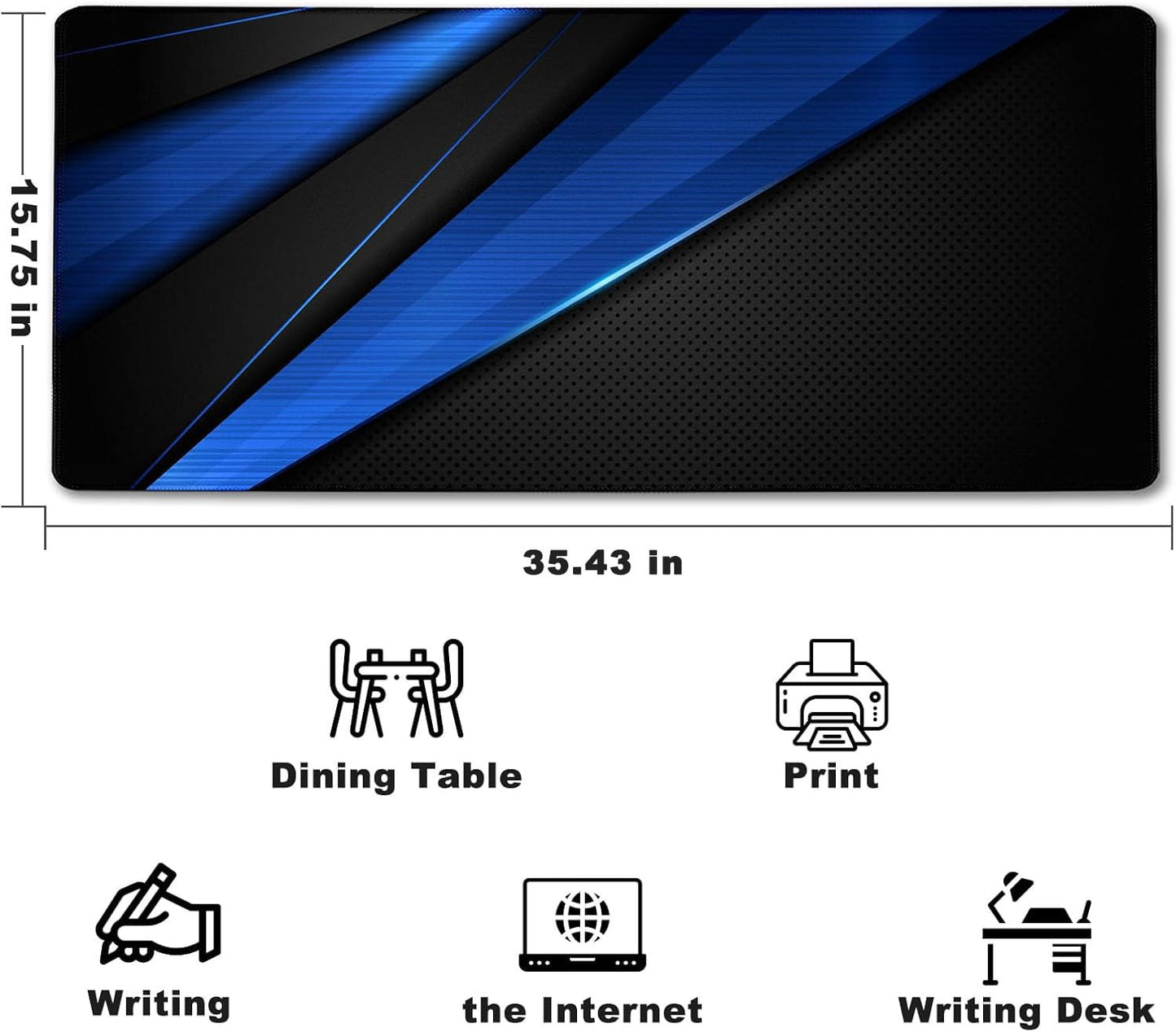 Desk Pad, Large Gaming Mouse Pad,Extended Keyboard Mouse Mat 35.4 X 15.7 Inch Desk Pad with Non-Slip Rubber Base & Stitched Edge for Computers Laptop Desk Home Office Accessories,Black Blue
