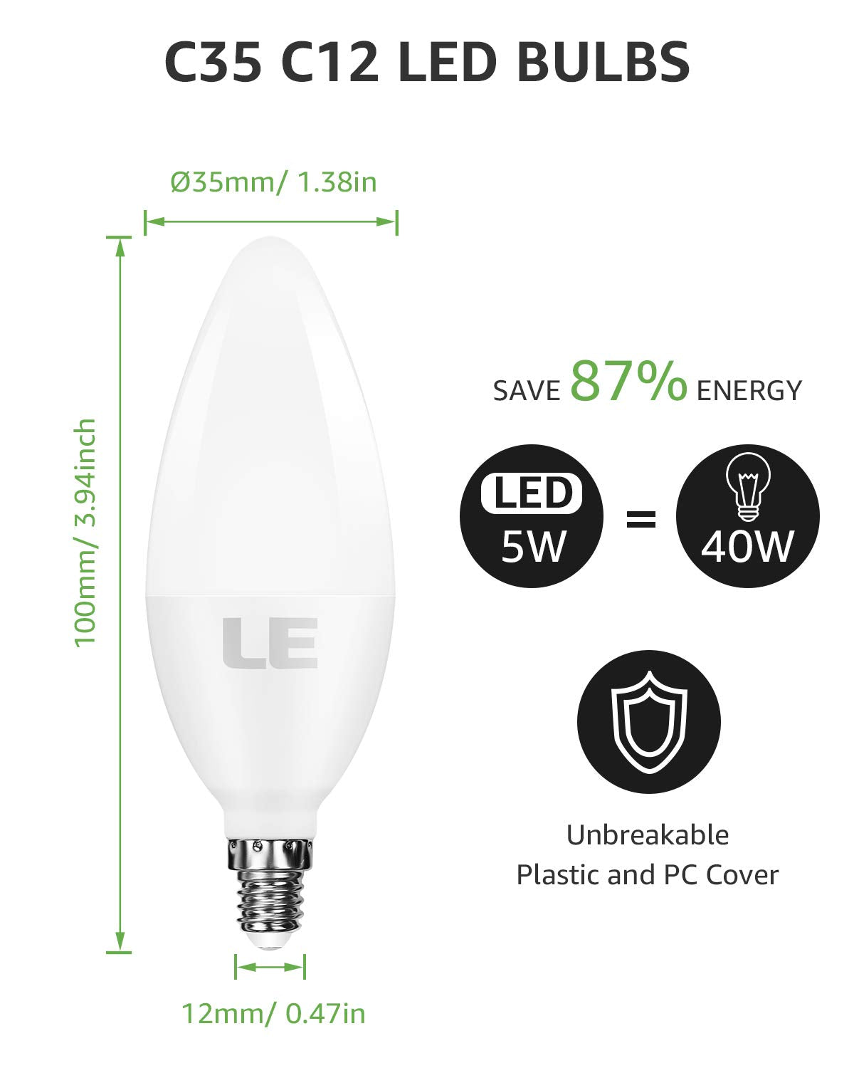 Lepro E12 Led Candelabra Bulbs, 5.5W 40W Equivalent, 6-Pack, Warm White, Frosted Plastic, Model 600052-Ww-Us-6