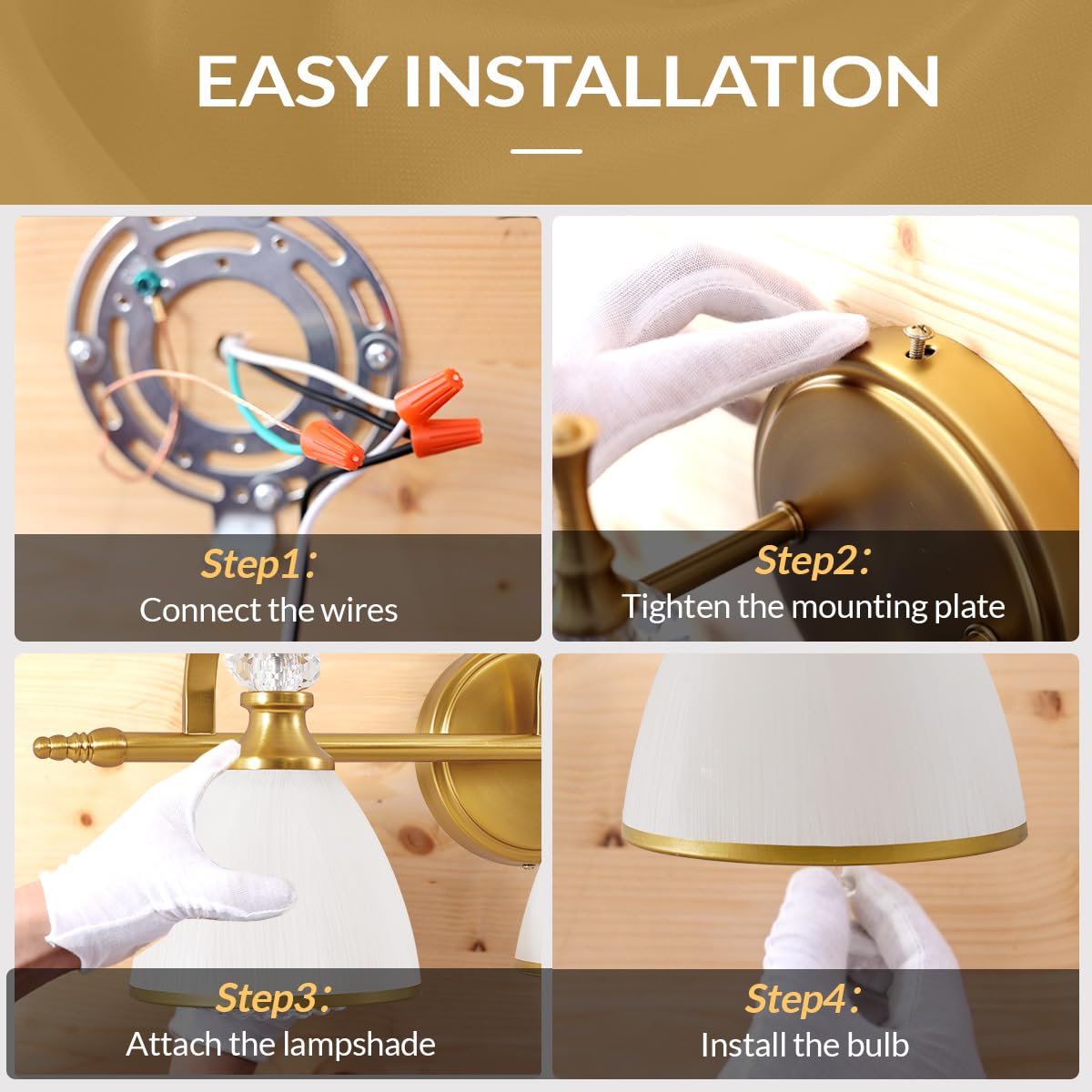 Andy Star Brass Vanity Light Gold Bathroom Light Fixtures 4 Lights 27.8 Inch Vintage Bathroom Sconces Brushed Brass Vanity Lighting With Globe Clear Glass Shade E26 Base (Bulbs Not Included)