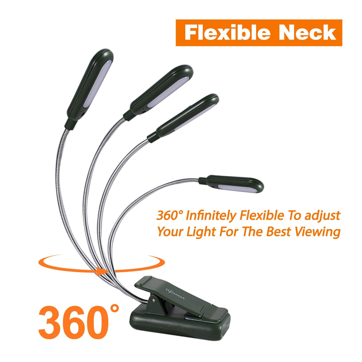 VAVOFO Rechargeable Book Light, 7 LED, 9-Level Warm Cool White, Eye Care Lamp, Garden Green, Model KM-6720