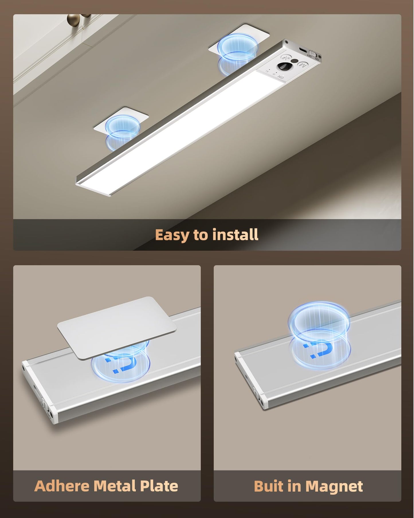 Ezvalo 4-Pack Under Cabinet Lighting 3200Mah Rechargeable Motion Sensor Light Indoor With Dimmable & 3 Color Temps Magnetic Closet Lights Wireless Under Counter Lights For Kitchen Stairs (12Inch)