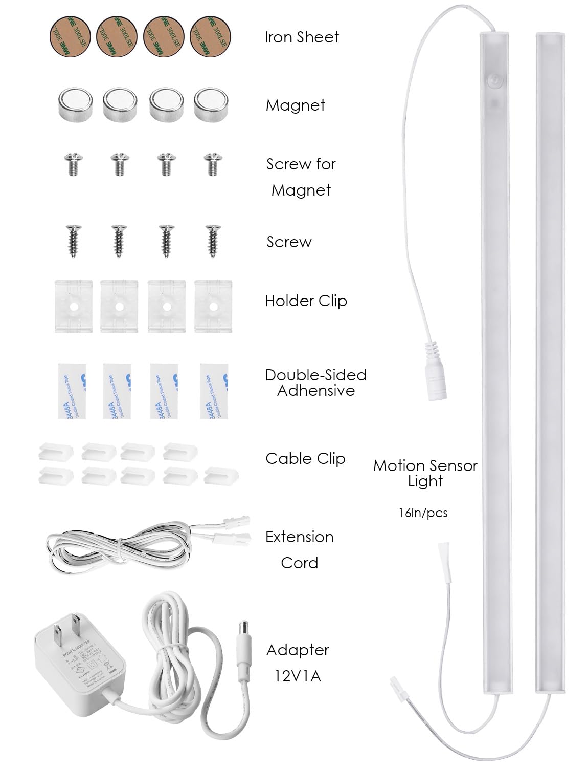 Auyihomu Under Cabinet Motion Sensor Lighting Indoor Plug In 16 12V Led Under Counter Lights Super Bright Ultra Thin Magnetic For Kitchen/Hallway/Toilet/Garage/Closet(Warm White/3000K 2 Pack)