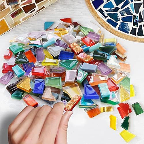 1.1lb Irregular Crystal Mosaic Tiles,Small Mosaic Tile DIY Hobbies Children Handmade Crystal Craft for Crafts Bulk DIY Picture Frames Handmade Jewelry Coaster (Green Series)