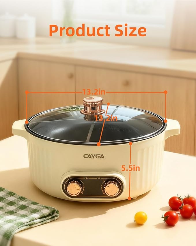 Electric Hot Pot Cooker with Divider, 4 Compartment Hotpot Pot, 2000W Shabu Shabu Pot Electric with Non-Stick, 5Qt Hot Pots for Indoor Cooking, Family Party