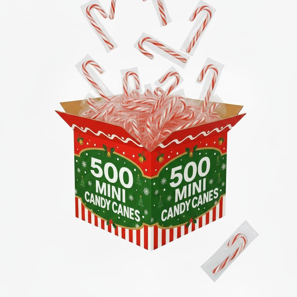 Mini Candy Canes, Red and White Peppermint Christmas Candy, Individually Wrapped, 500 Pack, Perfect for Holiday Gifts, Stocking