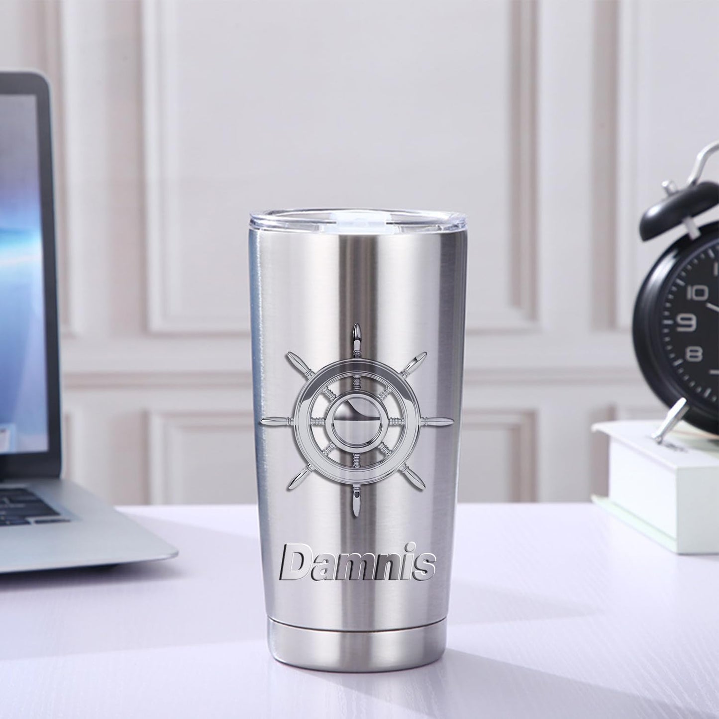 Personalized Boat Name Nautical Compass Themed Stainless Steel Silver Tumbler Mug, Custom Nautical Boat Capitan Compass Tumbler Gift for Sailor Yacht Boat Ship Sailboat