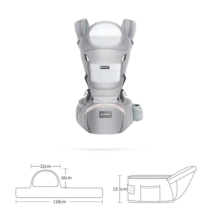 KIYUMI Baby Carrier with Hip Seat, 6- in-1 Baby Carrier Newborn to Toddler, Ergonomic M Position, Head Support and Breathable Mesh,Adjustable Removable Baby Sling Carrier (7-45 lbs), Grey
