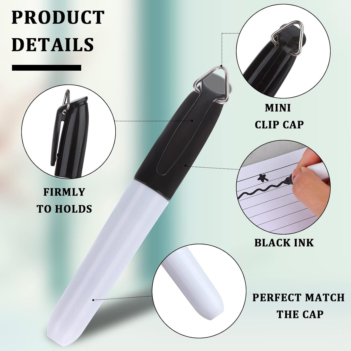 50 Pcs Mini Permanent Markers with Clips Black Golf Ball Marker Pen Ink Pens Dry Erase Markers with Triangle Hook Golf Keychain Clips Badge Black Ink for Office School Outdoor Activities,Fine Point