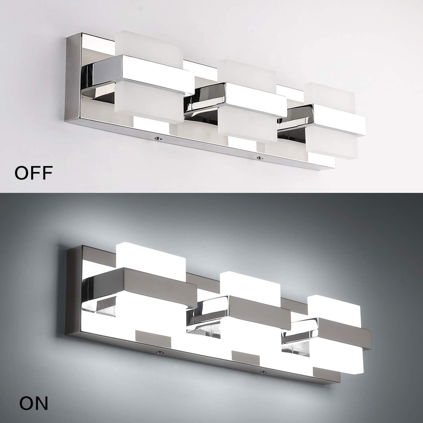SOLFART LED Bathroom Vanity Light Fixtures, 3 Lights, Chrome, Acrylic Shade, White Light 6000K, Model 7248-3T-WHL-ND