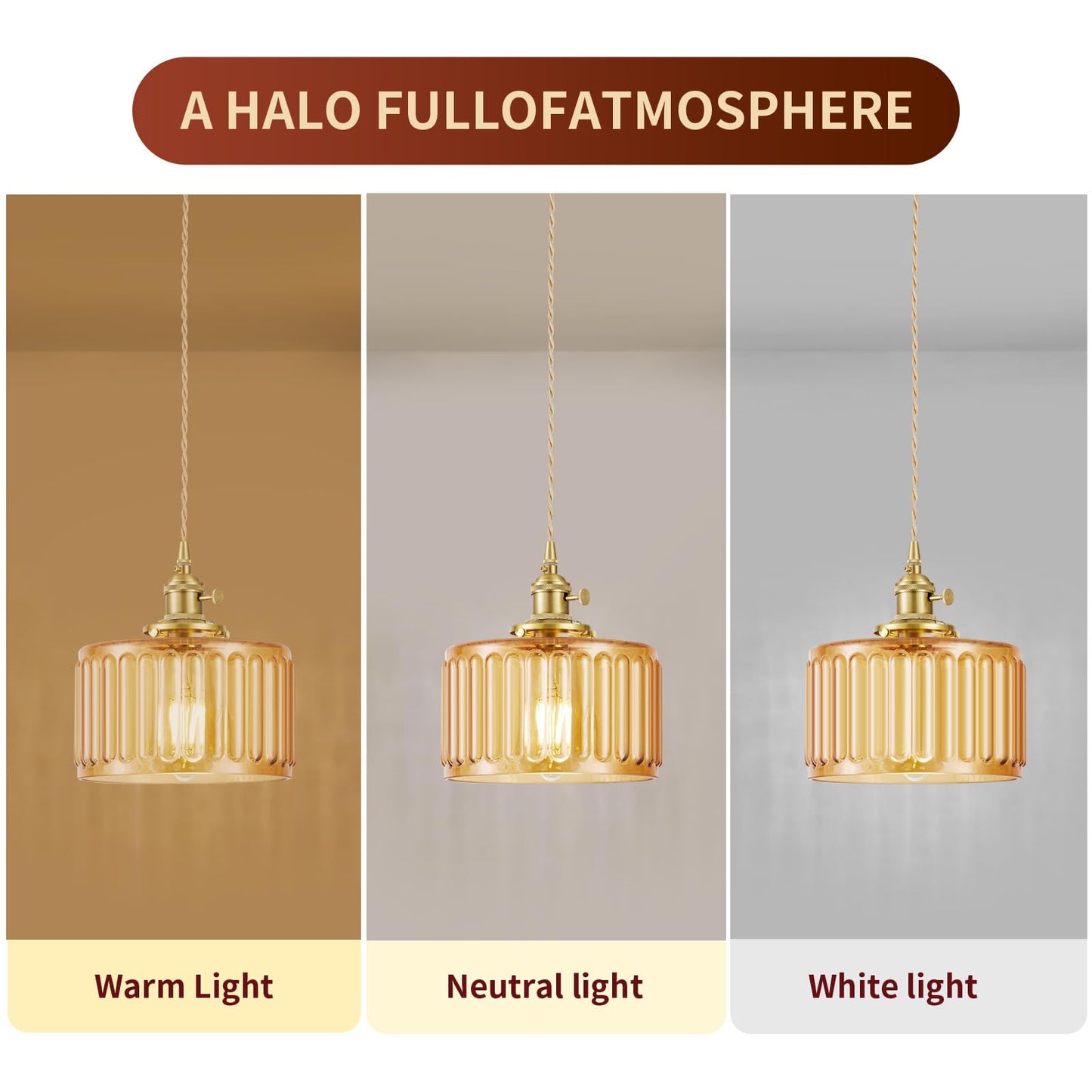 WimiSom Industrial Pendant Lighting, Modern Glass Shade, Adjustable Hanging Light Fixtures, Brown, Model Glass-005