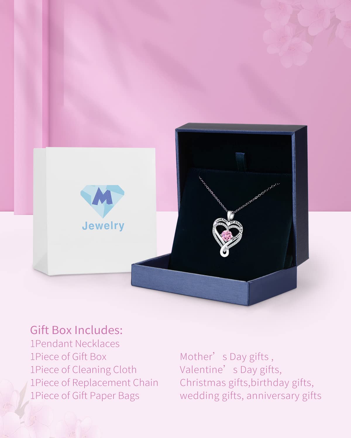 Mkhhy Gifts for Women Birthday Anniversary Wife Gifts Infinity Heart Birthstone Women Jewelry Girlfriend I Love You Gift for Mom