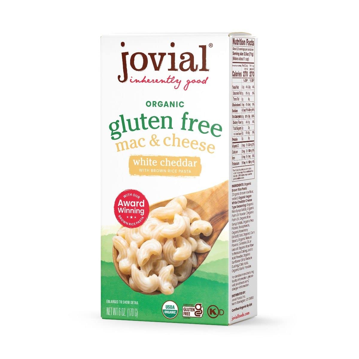 Jovial Organic Gluten Free White Cheddar Mac and Cheese - Whole Grain Pasta Organic Pasta White Cheddar Macaroni and Cheese Gluten Free Award Winning Taste Made in Italy - 6 Oz