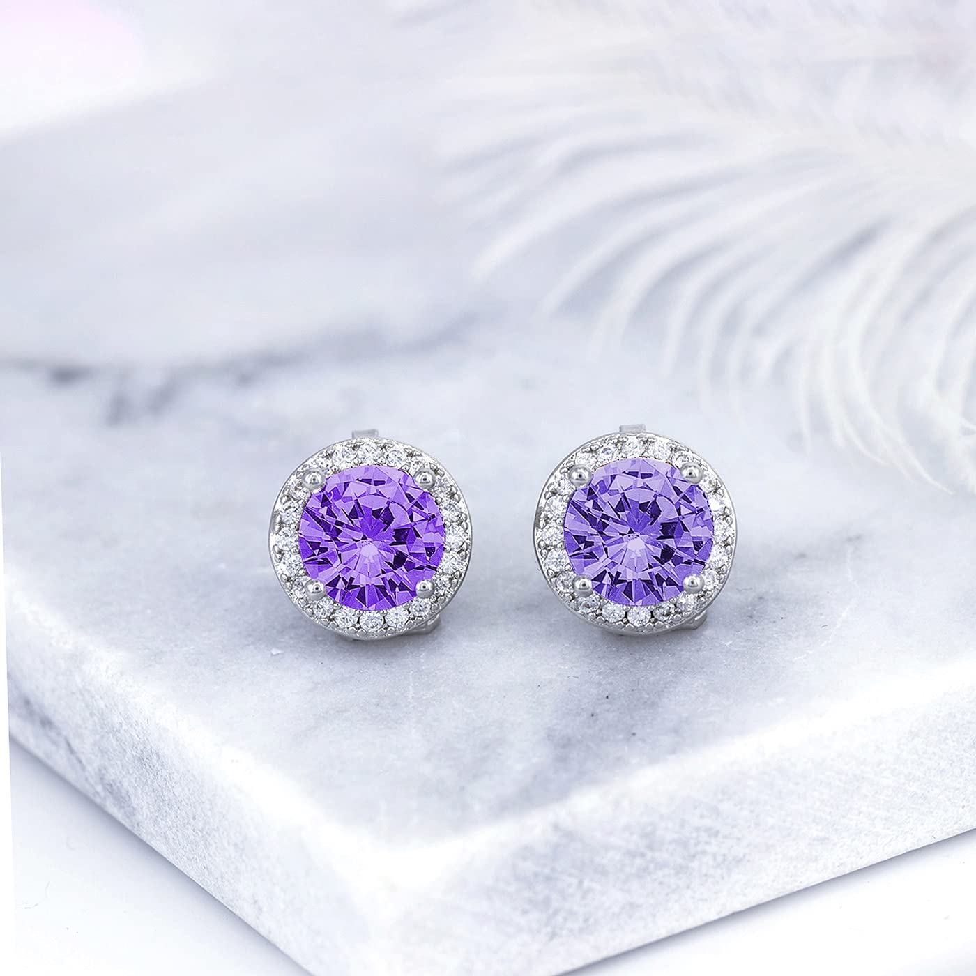 YOQUCOL 8MM Purple Cubic Zirconia Crystal Clip On Stud Earrings Round Non Pierced Earrings For Women