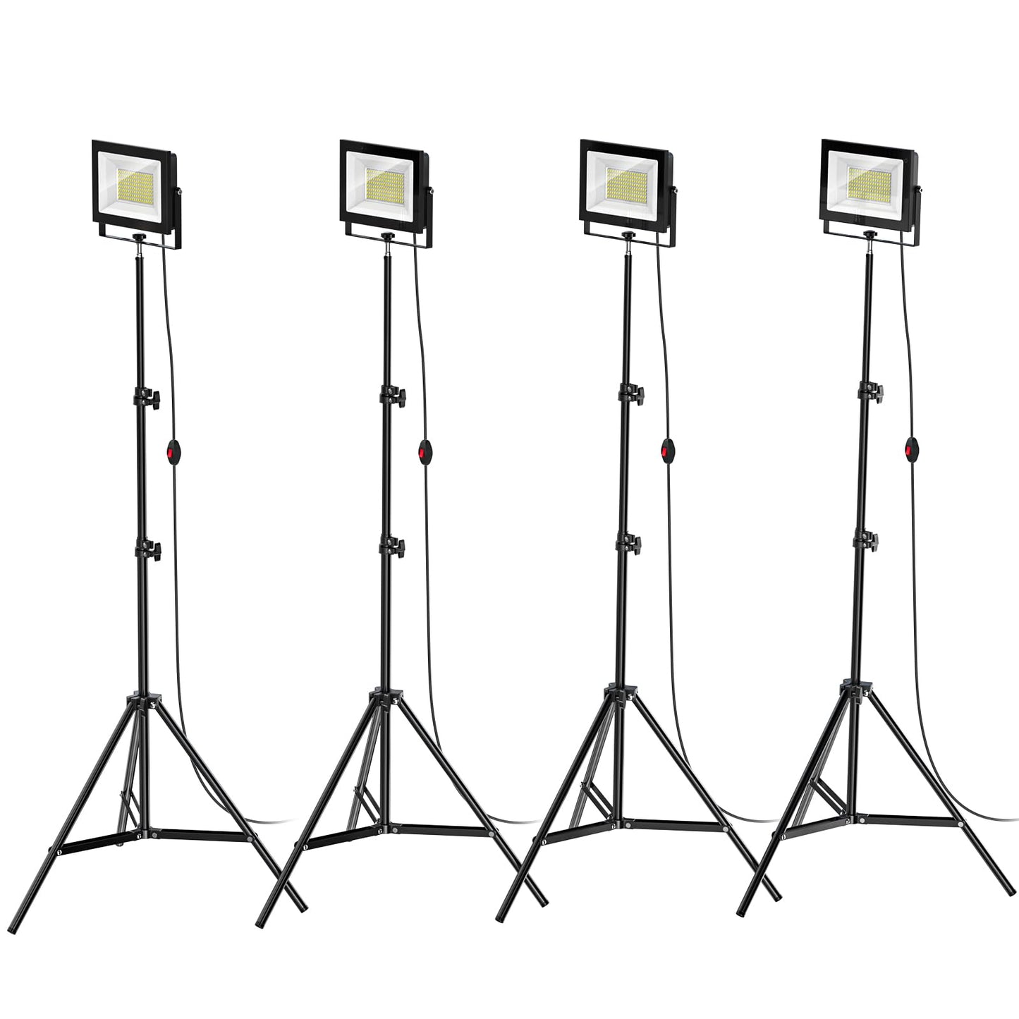 LIVOWALNY 11000 lm LED Work Lights with Stand Pack of 4, 110W Adjustable Head Tower Light with 13FT Cord, Portable IP65 Waterpro
