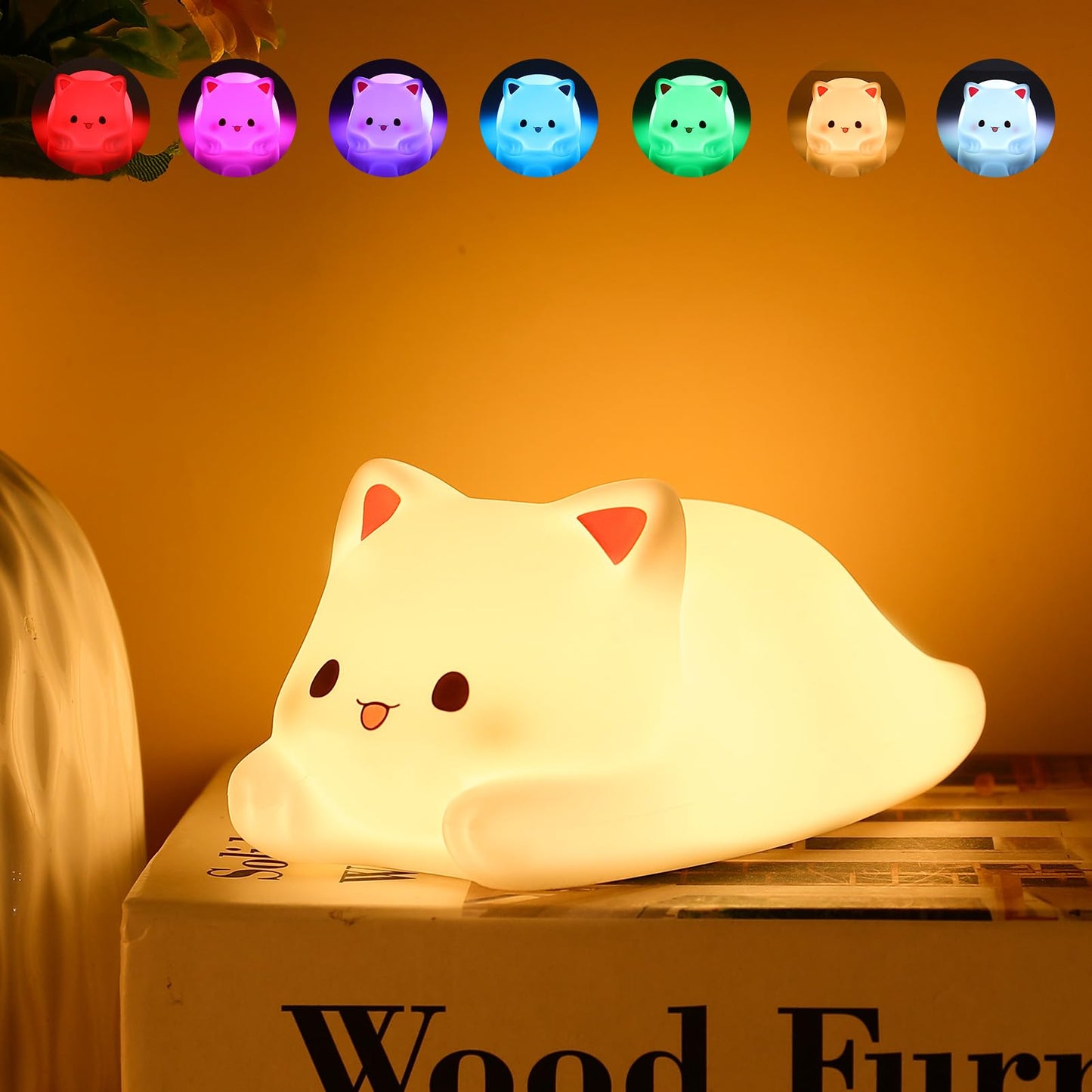 ZKLiLi Night Light for Kids Lamp, 16 Colors Cat Lamp Cute Lamp, Dimmable Baby Night Lights for Nursery,Silicone Rechargeable Nig