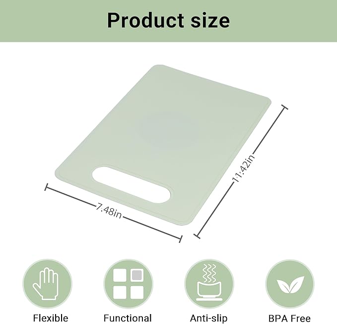 2 Pcs Silicone Flexible Cutting Boards Mats with BPA free Plastic Non Slip backplane for Meat and Vegetables (Green and Blue)