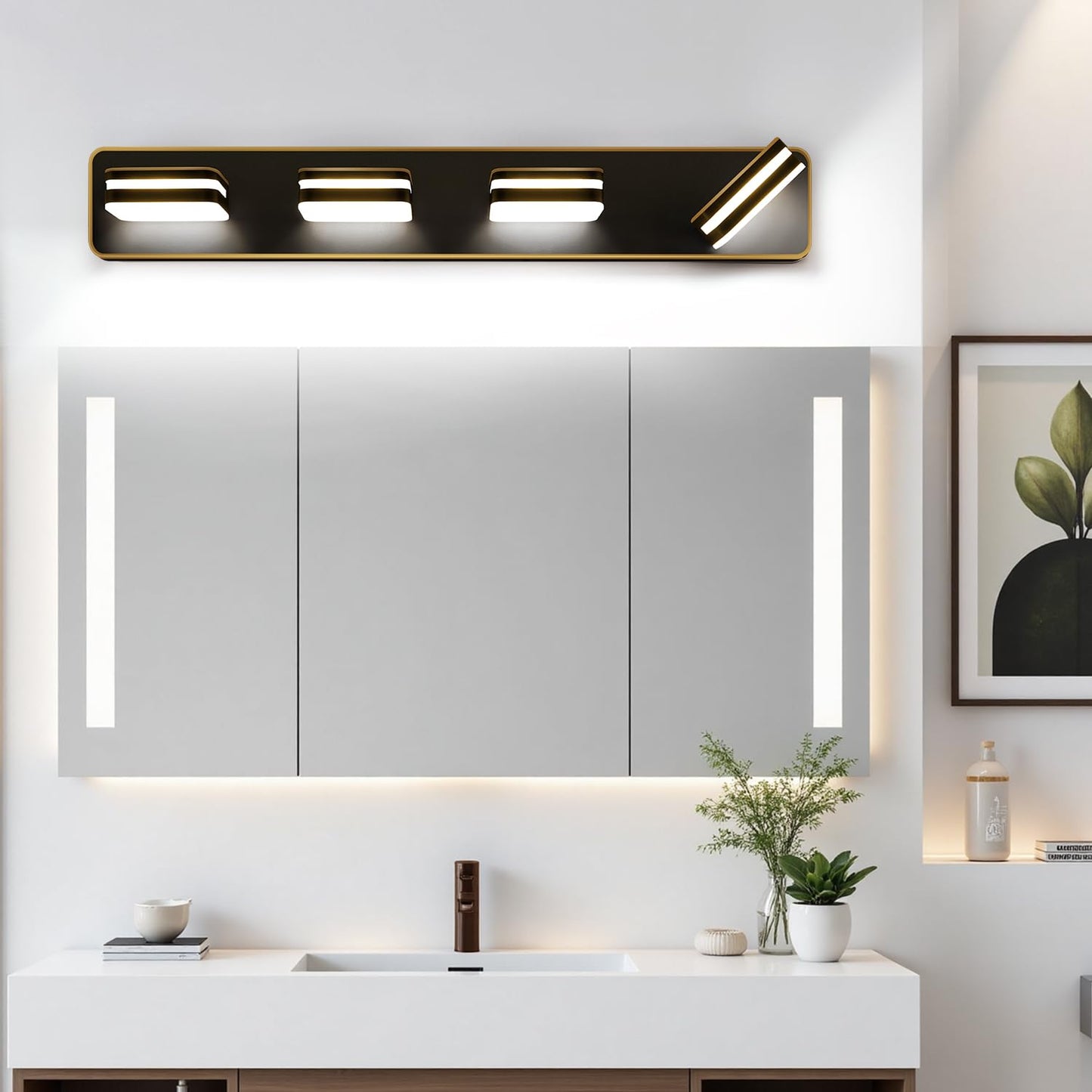 1600Lm Led Modern Bathroom Vanity Light Fixtures 360?Rotate Acrylic Brown And Gold Vanity Lights For Bathroom Modern Wall Lighting Fixtures Over Mirror Kitchen Living (Natural White Light 5000K)